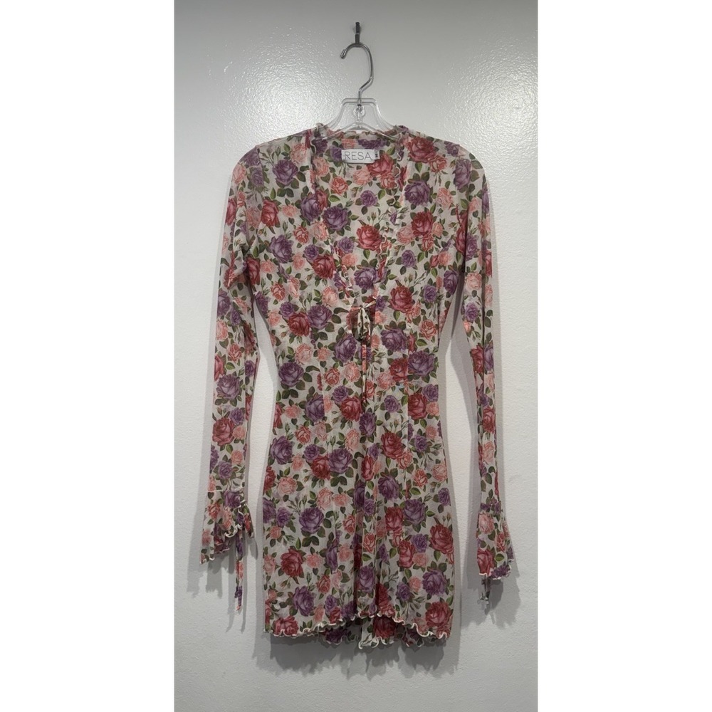 RESA Sloan Floral Mini Dress Size Medium Mesh Bodycon Romantic Sexy Coquette